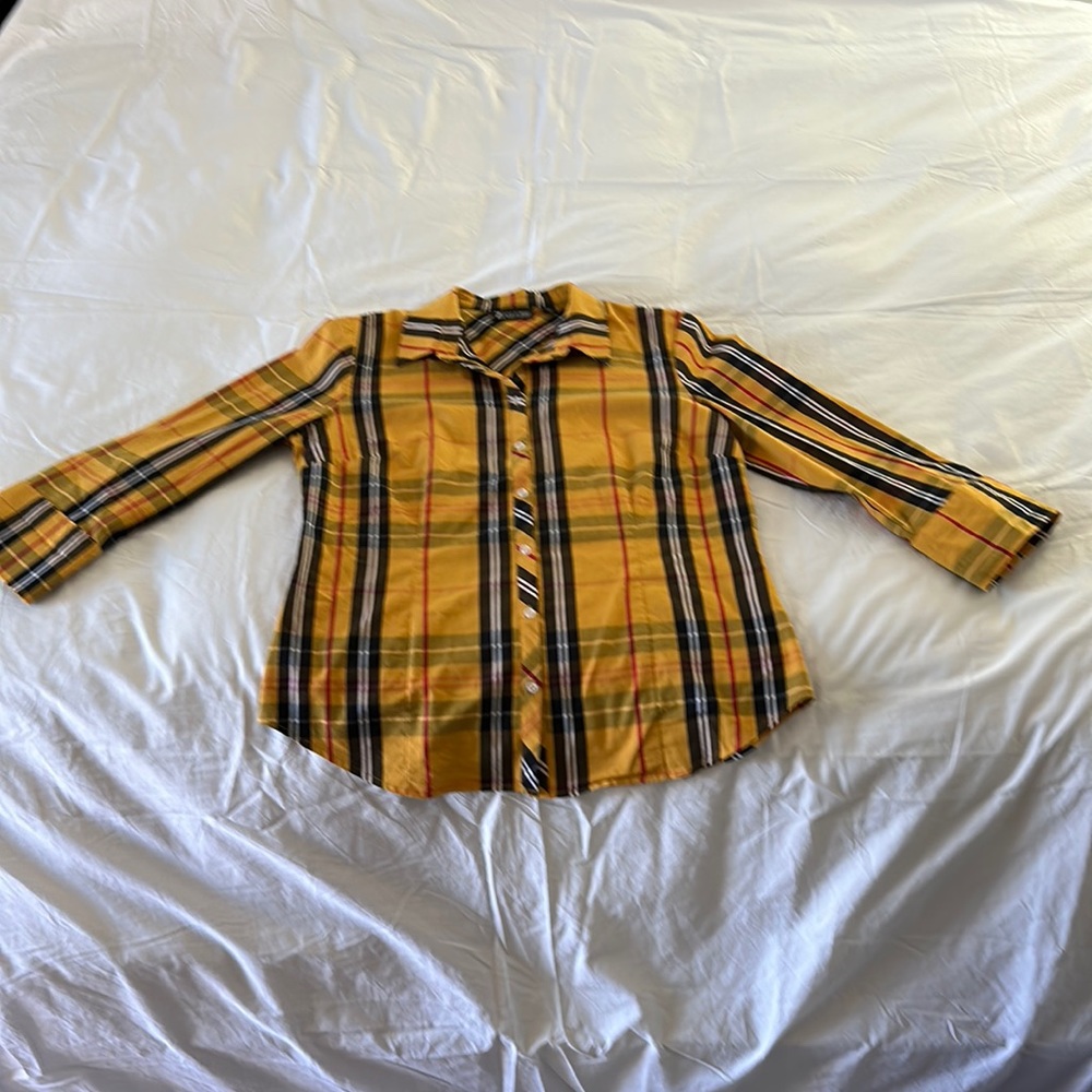 New York & Co. yellow and black plaid blouse size Large
